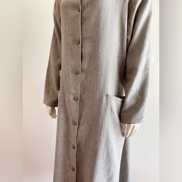 Ann Everett Herringbone Gray Wool Long Custom Pea Coat Button Down - Picture 13 of 16